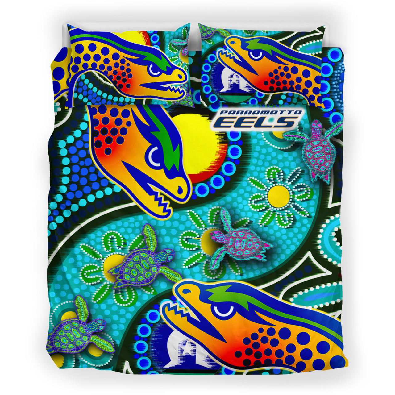 Eels Rugby Bedding Set - Indigenous Eels With Aboriginal and Torres Strait Islanders Flag RLT13 - Vibe Hoodie Shop