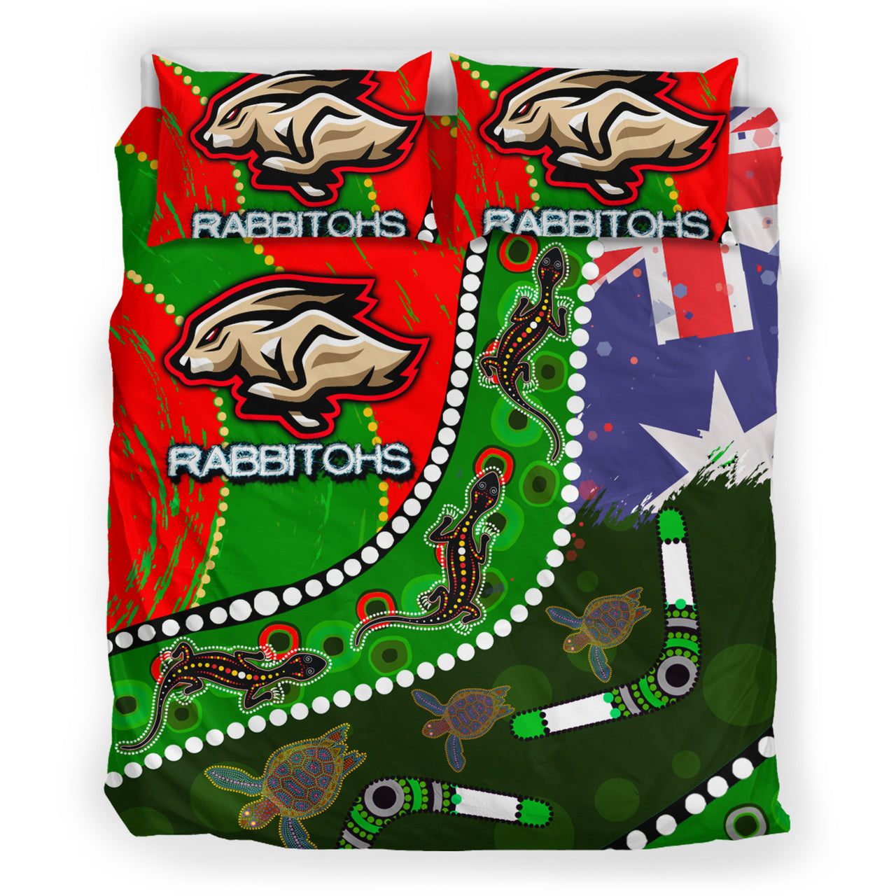 Rabbitohs Aboriginal Rugby Custom Bedding Set - The Indigenous Bunnies's Army RLT13 - Vibe Hoodie Shop