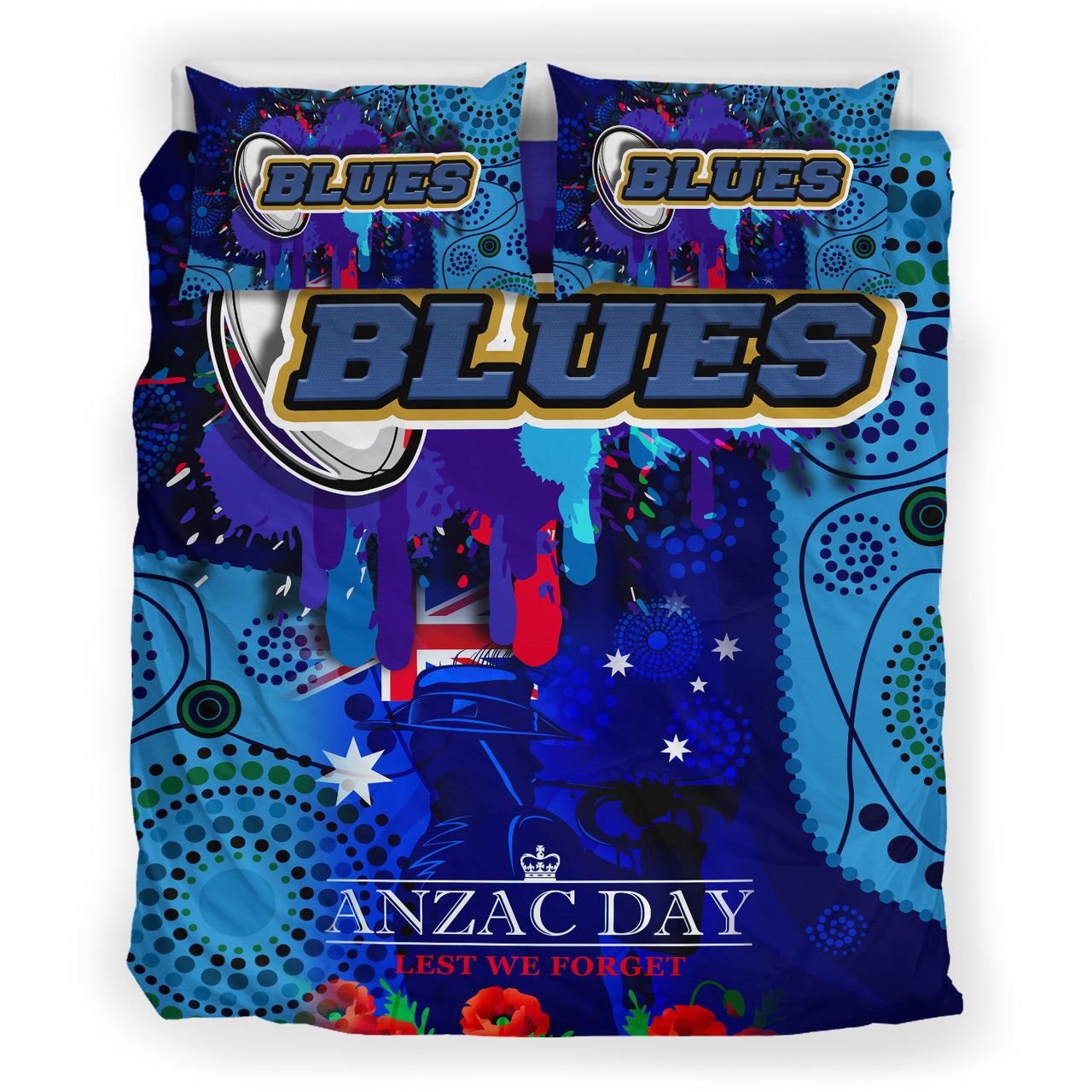 Blues Rugby Bedding Set - Aboriginal ANZAC Day '' Lest We Forget '' Color Drawing Patterns Bedding Set RLT12 - Vibe Hoodie Shop