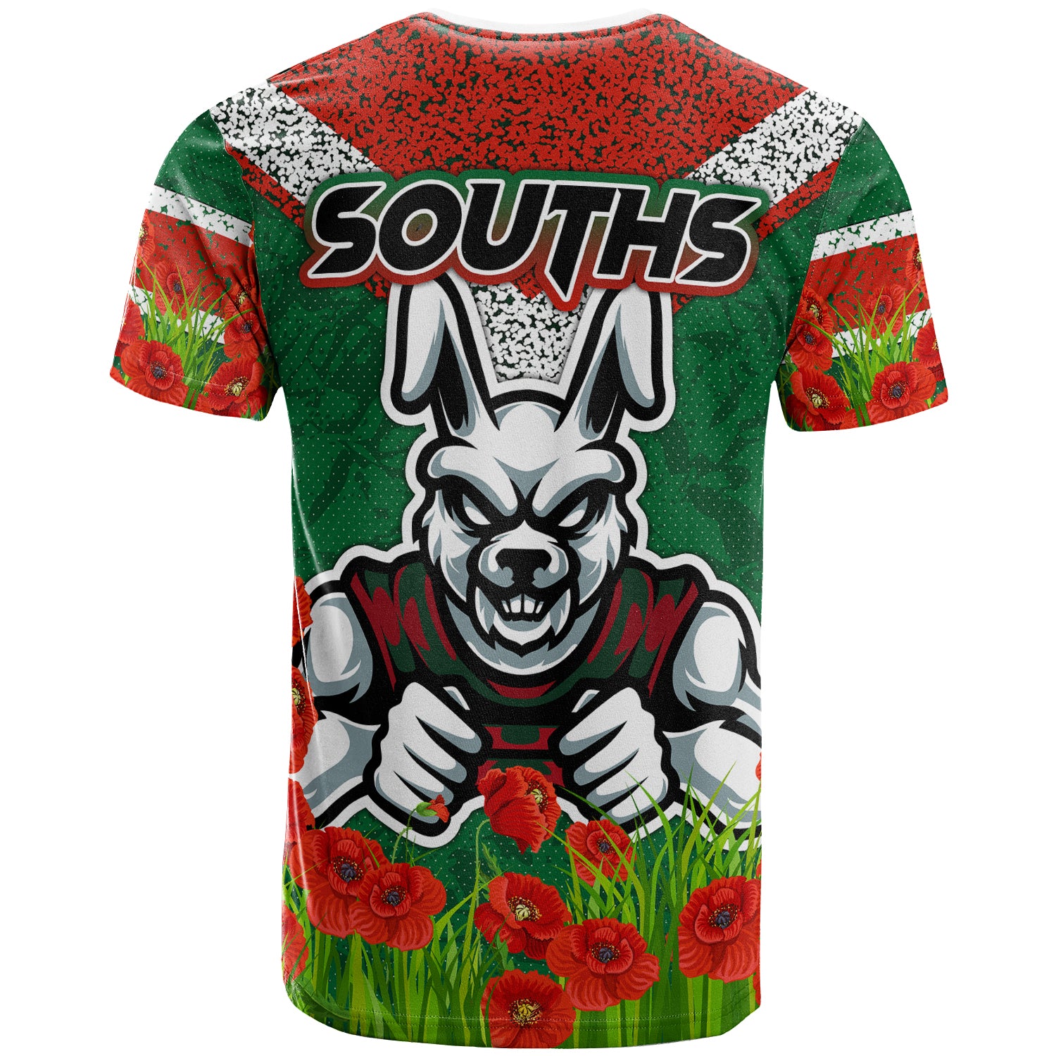 Australia South Sydney Anzac T-shirt - Custom Souths with Anzac Poppy T-shirt - Vibe Hoodie Shop