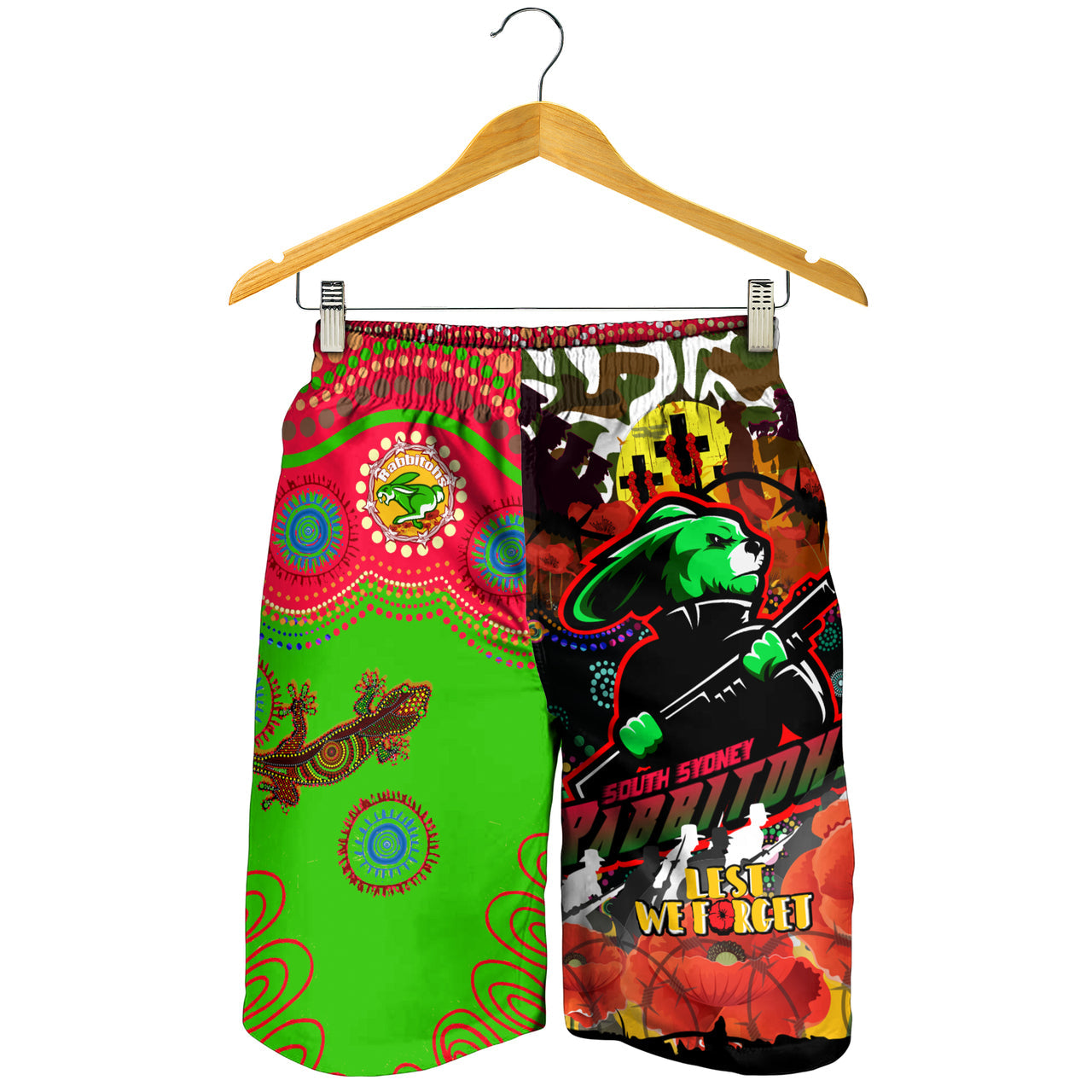 Rabbitohs Rugby Custom Camouflage ANZAC Poppy Men Short - Souths ANZAC Lest We Forget Spirit RLT13 - Vibe Hoodie Shop