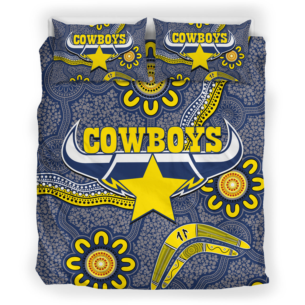 Cowboys Rugby Bedding Set - Aboriginal Boomerang Cowboys Bedding Set RLT13 - Vibe Hoodie Shop