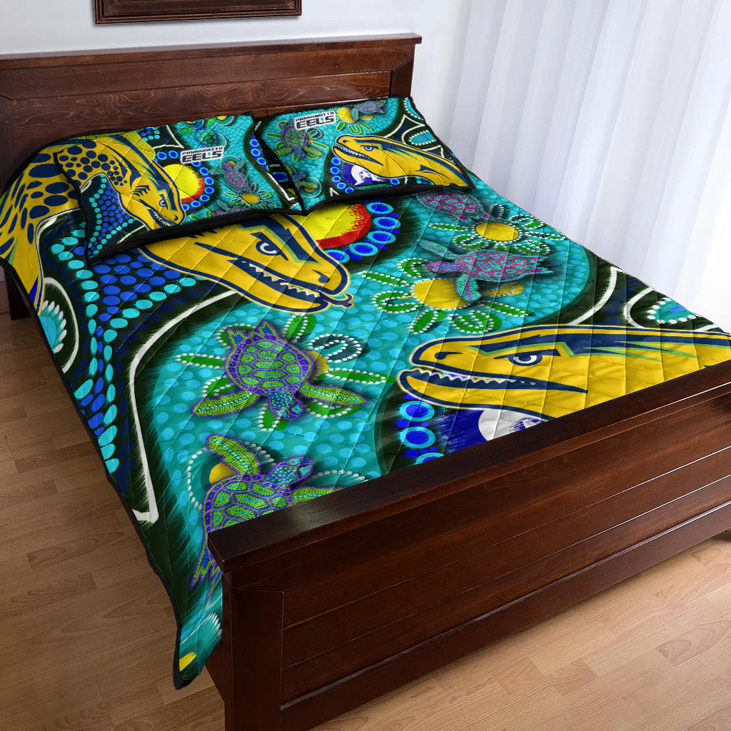 Eels Rugby Quilt Bed Set - Custom Indigenous Eels With Aboriginal and Torres Strait Islander Flag - Vibe Hoodie Shop