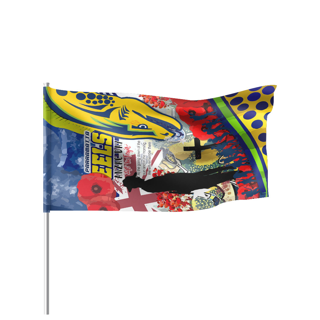 Eels Rugby Anzac Day Flag - Custom Remembrance Eels With Anzac Poppy Watercolour Style Flag - Vibe Hoodie Shop