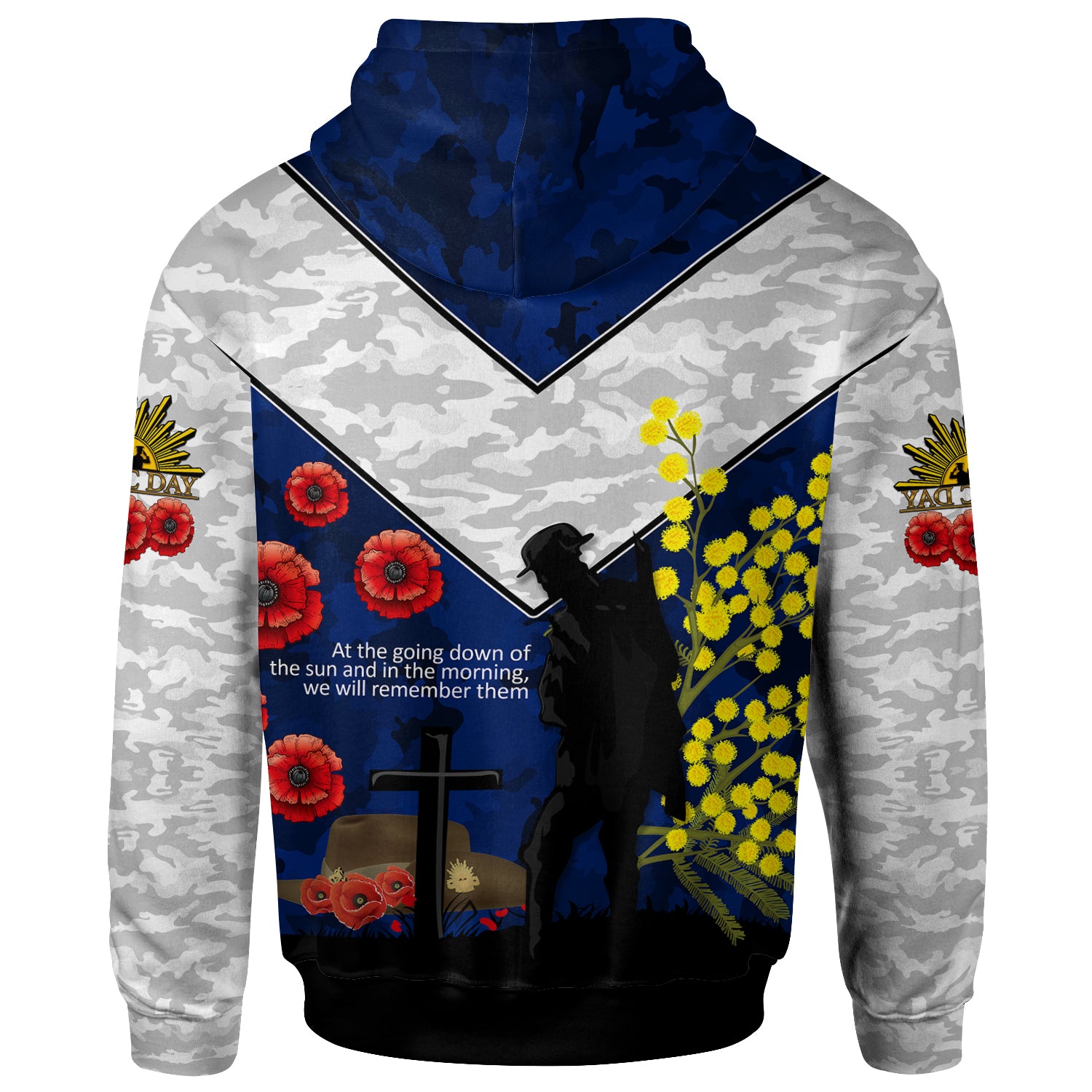 Australia Anzac Day Hoodie - Poppies with Golden Wattle Flowers Lest We Forget - Vibe Hoodie Shop