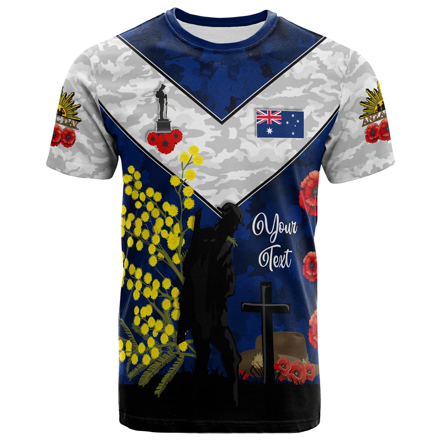 Australia Anzac Day T-shirt - Poppies with Golden Wattle Flowers Lest We Forget - Vibe Hoodie Shop