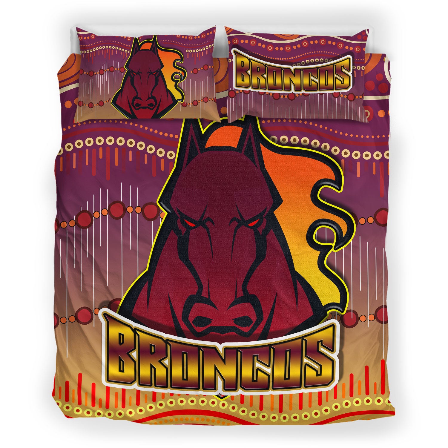 Broncos Rugby Bedding Set - Horse Aboriginal Patterns Bedding Set - Vibe Hoodie Shop