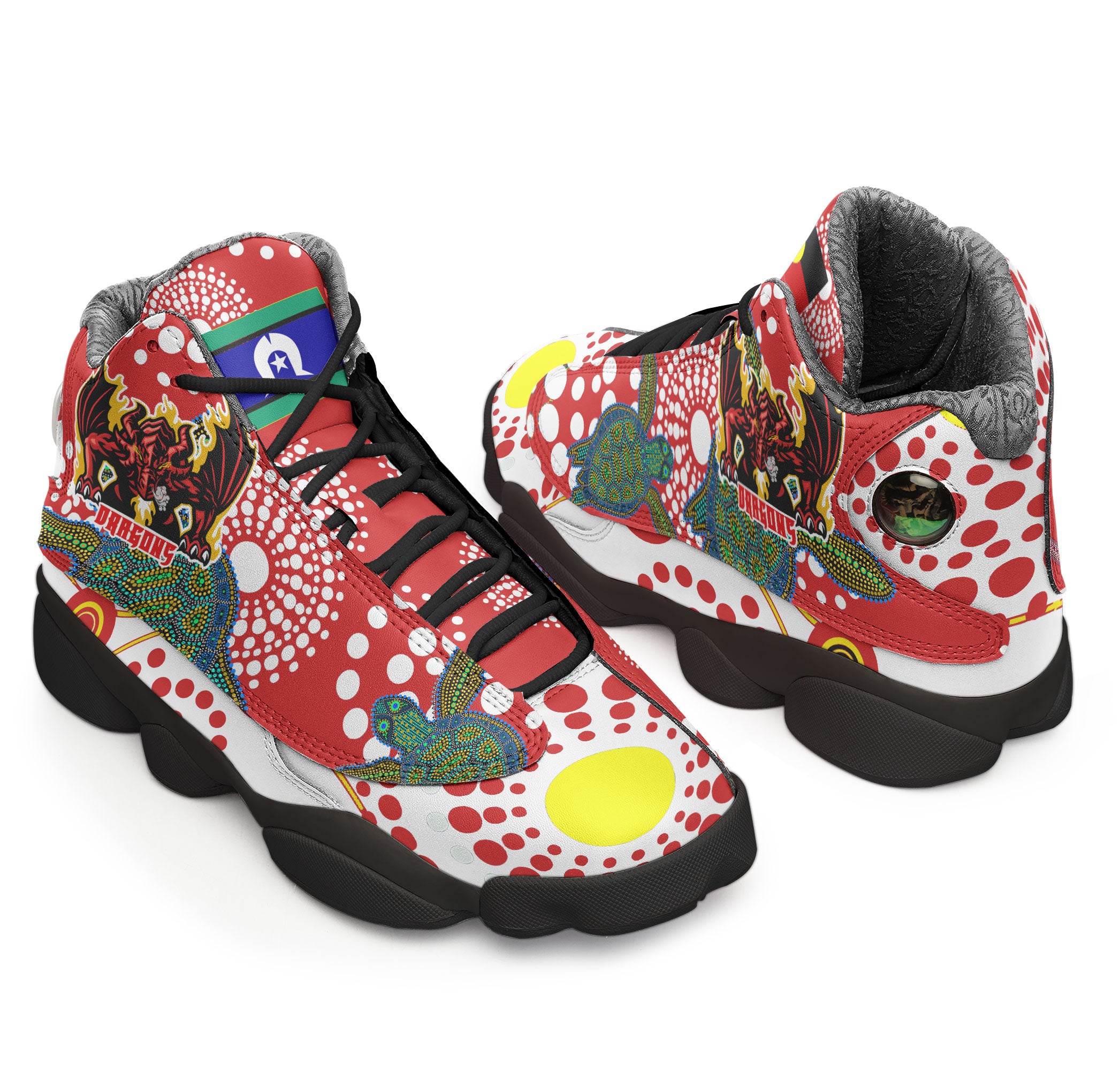 St. George Rugby High Top Basketball Shoes J13 - Custom The RED V With Aboriginal And Torres Strait Islander Culture Sneakers J13 - Vibe Hoodie Shop