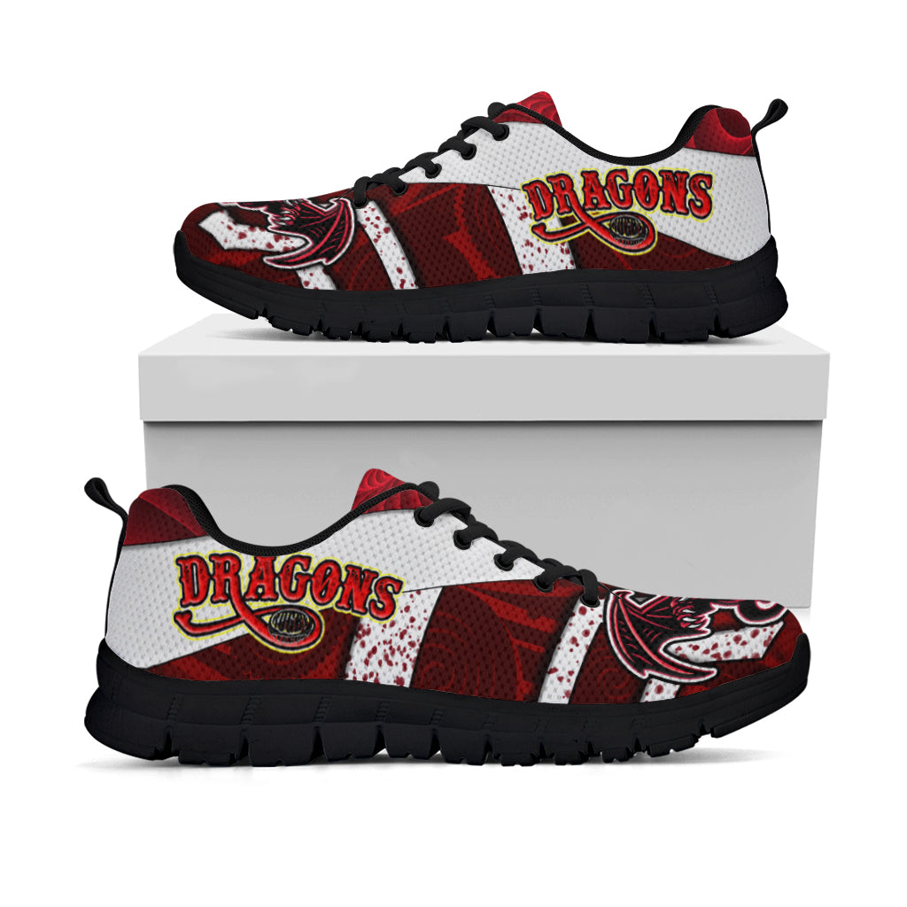 St. George Rugby Sneakers - Dragons With Rugby Ball Aboriginal Patterns Sneakers - Vibe Hoodie Shop