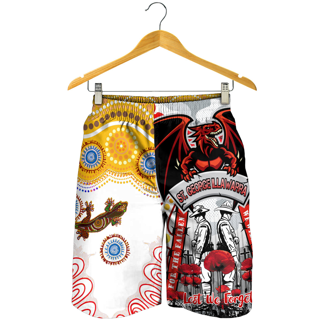 St. George Rugby ANZAC Day Watercolour Custom Men Short - Remembrance Dragons With Poppy Flower RLT13 - Vibe Hoodie Shop