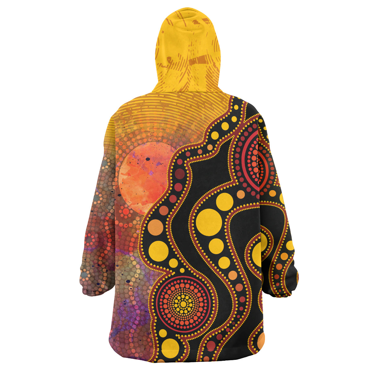 Australia Aboriginal Inspired Wearable Blanket Hoodie - Australia Indigenous Flag Circle Dot Painting Art Wearable Blanket Hoodie (Golden) - Vibe Hoodie Shop