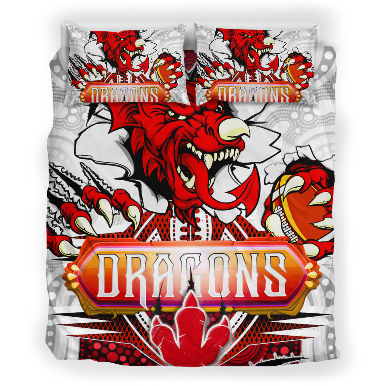 St. George Aboriginal Rugby Bedding Set - Custom Indigenous Super Dragons Scratch Style RLT13 - Vibe Hoodie Shop