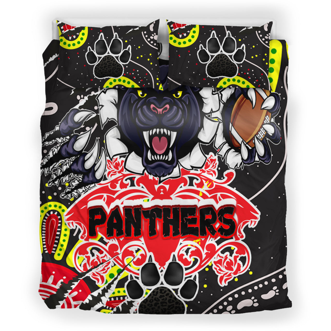 Panthers Rugby Aboriginal Bedding Set - Indigenous Super Black Panthers Scratch Style RLT13 - Vibe Hoodie Shop