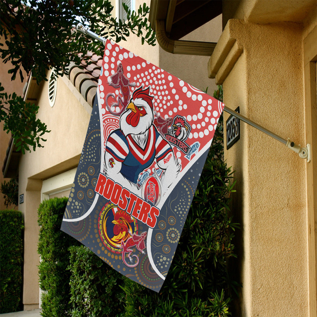 Roosters Rugby Flag - Custom Mighty Roosters With Aboriginal Art Flag - Vibe Hoodie Shop