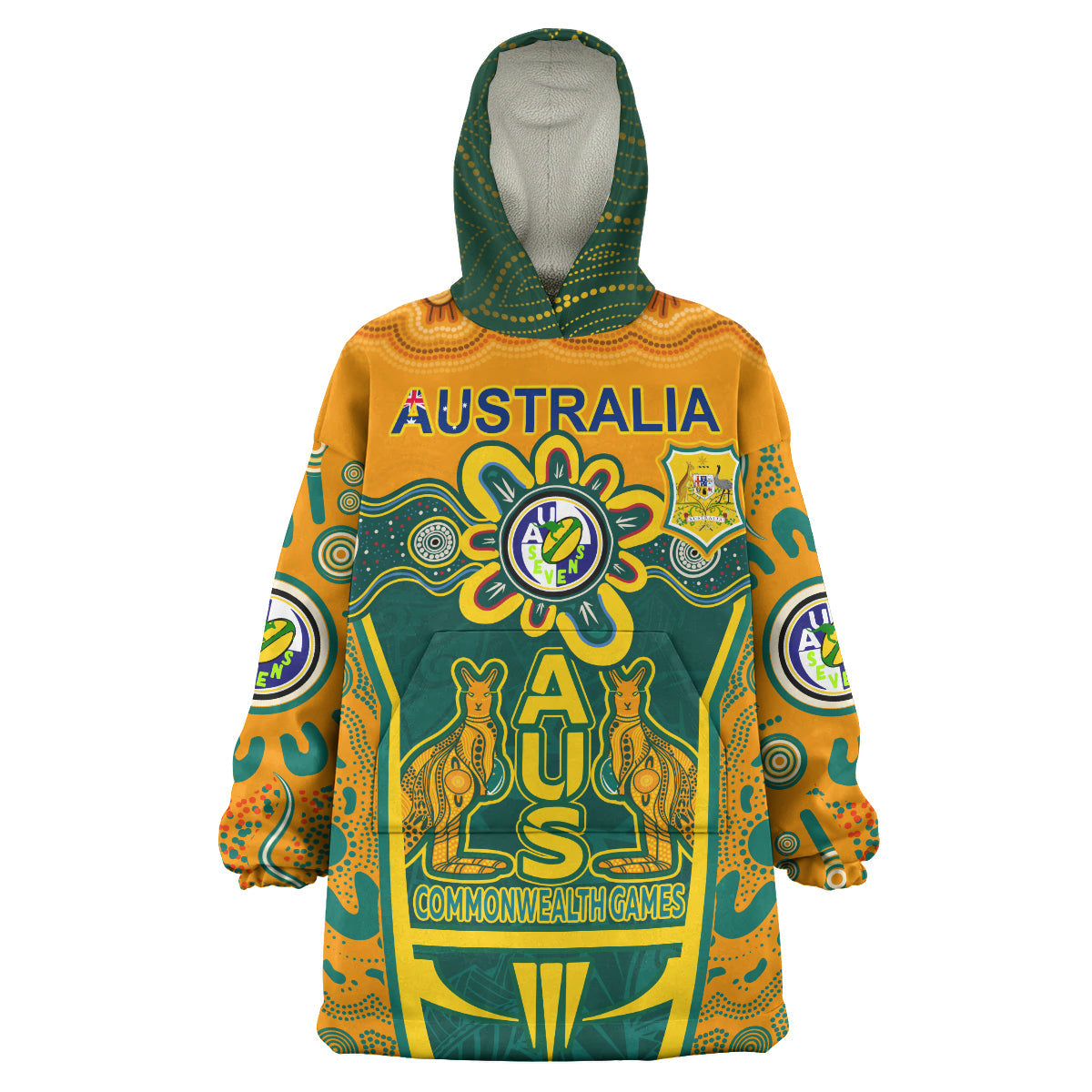 Australian Rugby Sevens Men's Squad Snug Hoodie - Custom Aussie 7s Indigenous Commonwealth Games With Australia Coast Of Arm Wearable Blanket Hoodie - Vibe Hoodie Shop