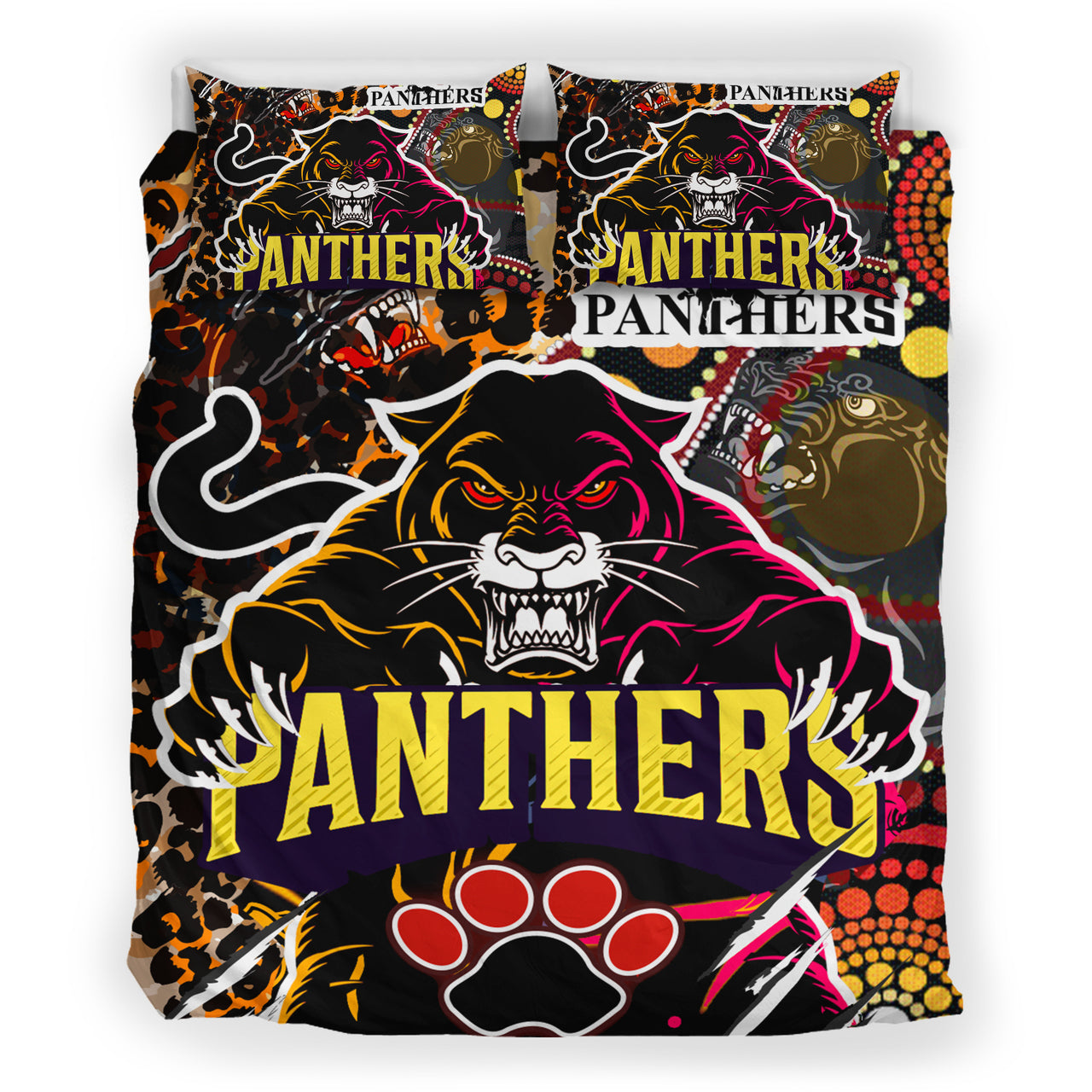 Panthers Rugby League Football Club Bedding Set - The Indigenous Wild Black Panthers Scratch Style RLT13 - Vibe Hoodie Shop
