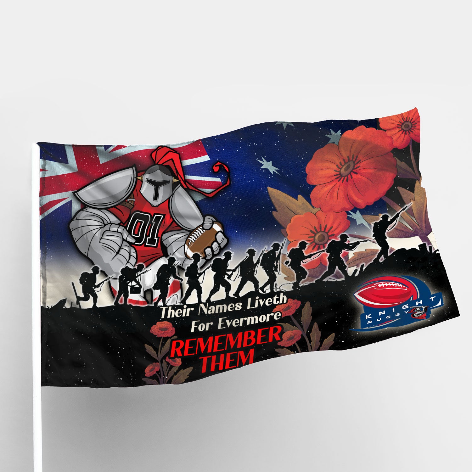 Knights Rugby Flag - REMEMBER THEM Red Poppy Flowers Flag - Vibe Hoodie Shop