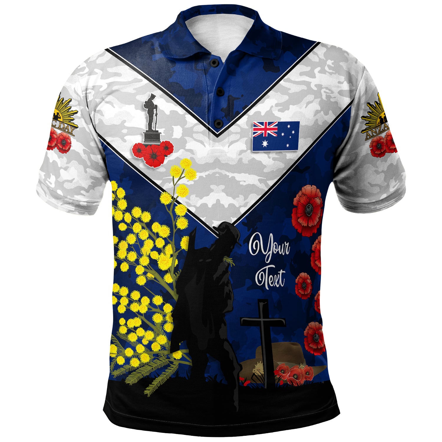 Australia Anzac Day Polo Shirt - Poppies with Golden Wattle Flowers Lest We Forget - Vibe Hoodie Shop