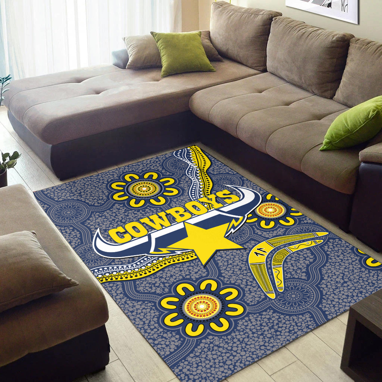 Cowboys Rugby Area Rug - Aboriginal Boomerang Cowboys Area Rug RLT13 - Vibe Hoodie Shop