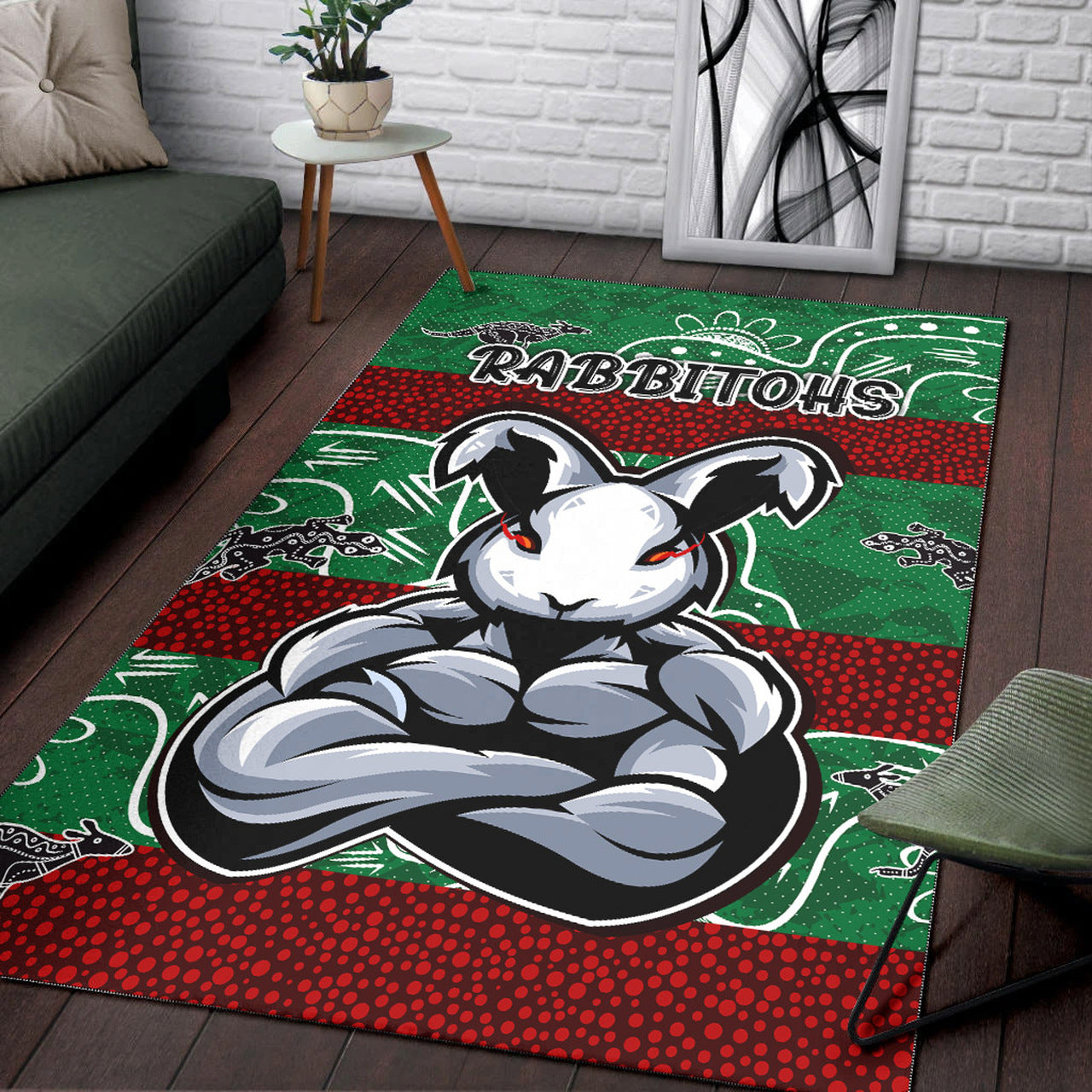 Rabbitohs Rugby Area Rug - Custom Indigenous Super Rabbitohs Area Rug RLT13 - Vibe Hoodie Shop