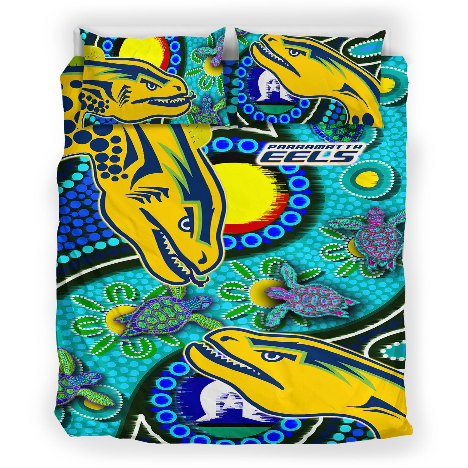 Eels Rugby Bedding Set - Custom Indigenous Eels With Aboriginal and Torres Strait Islander Flag - Vibe Hoodie Shop