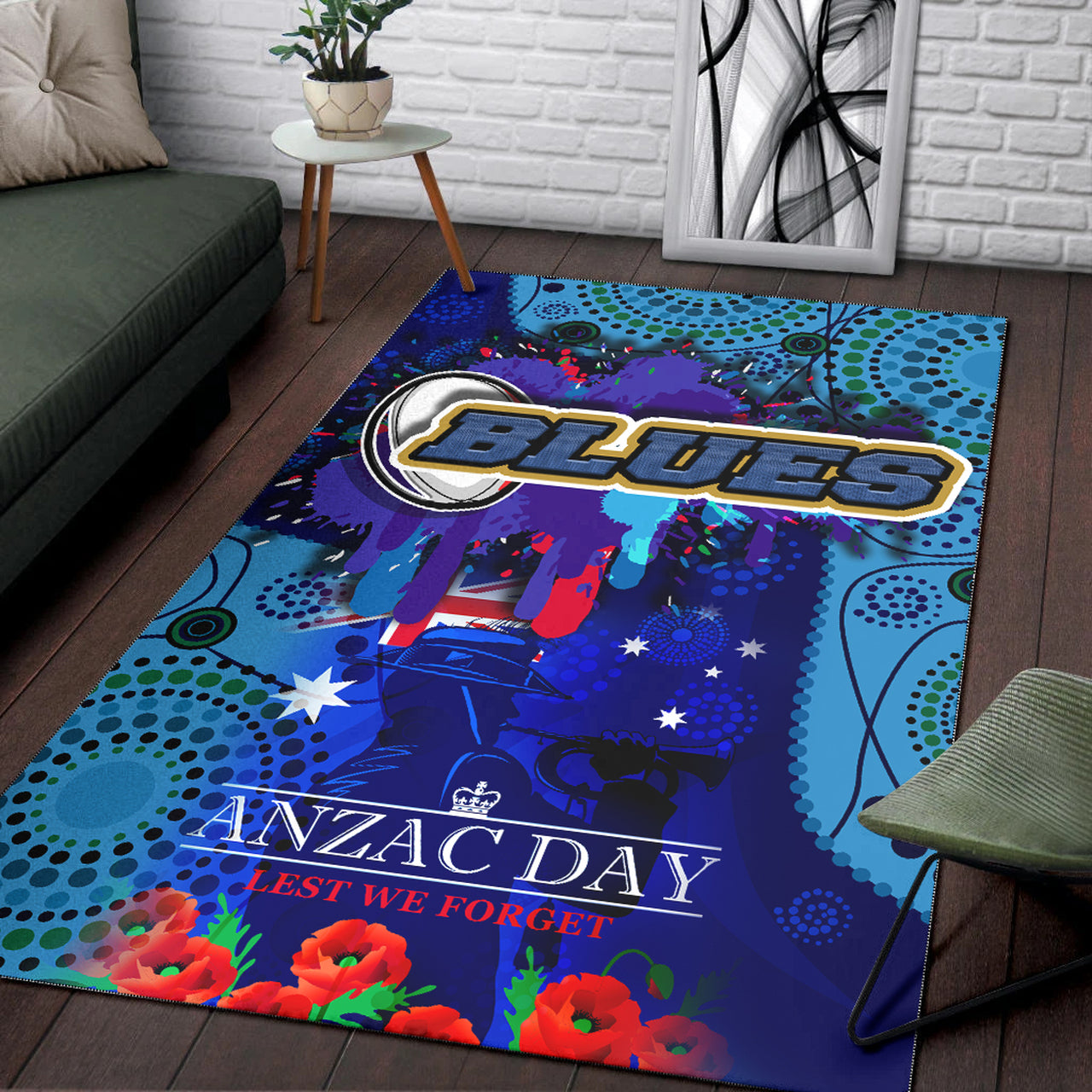 Blues Rugby Area Rug - Aboriginal ANZAC Day '' Lest We Forget '' Color Drawing Patterns Area Rug RLT12 - Vibe Hoodie Shop