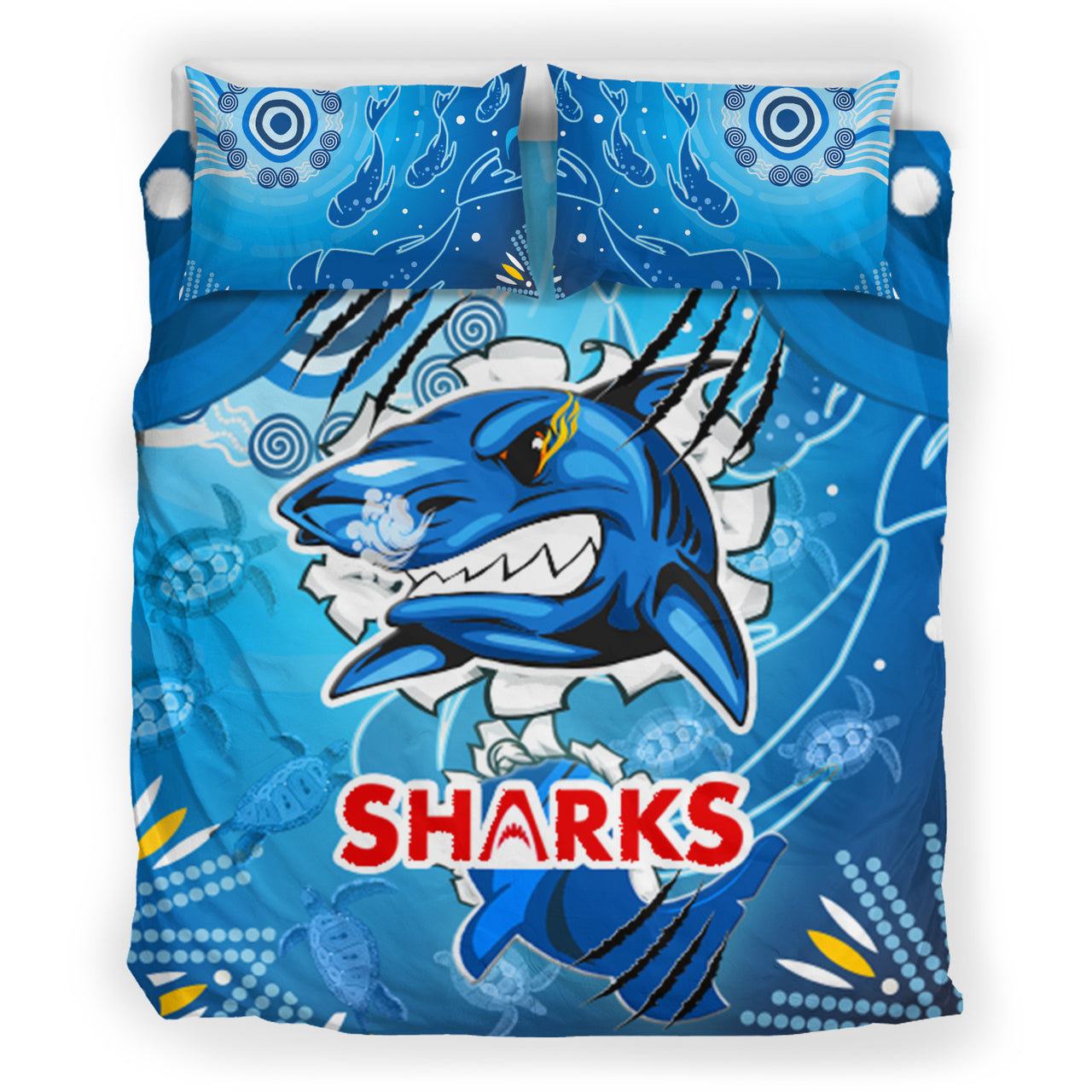 Sharks Aboriginal Custom Rugby Bedding Set - The Indigenous Sharks Scratch Style RLT13 - Vibe Hoodie Shop