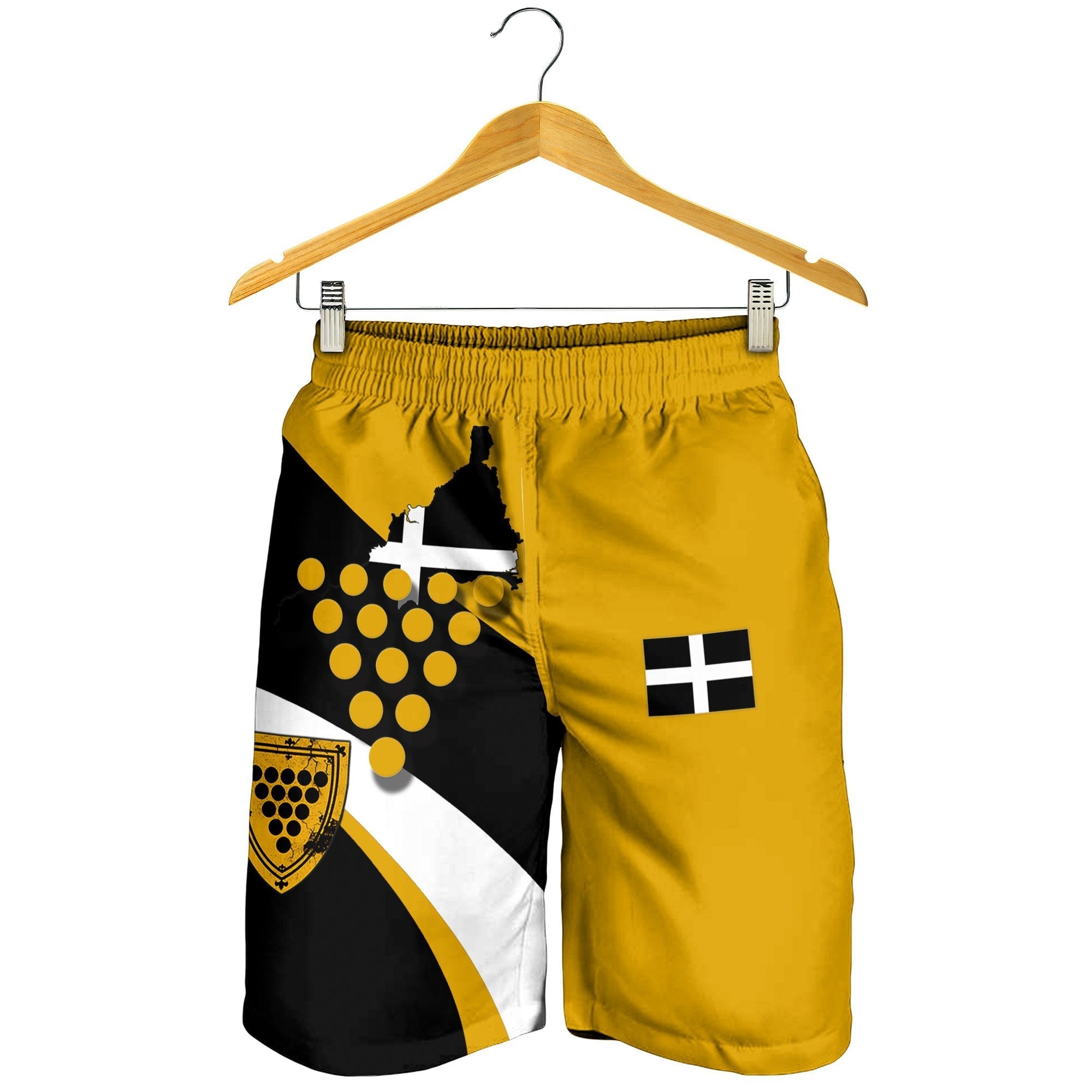 Cornwall Celtic Shorts Men - Cornish Flag With Duke of Cornwall Version 2 - Vibe Hoodie Shop