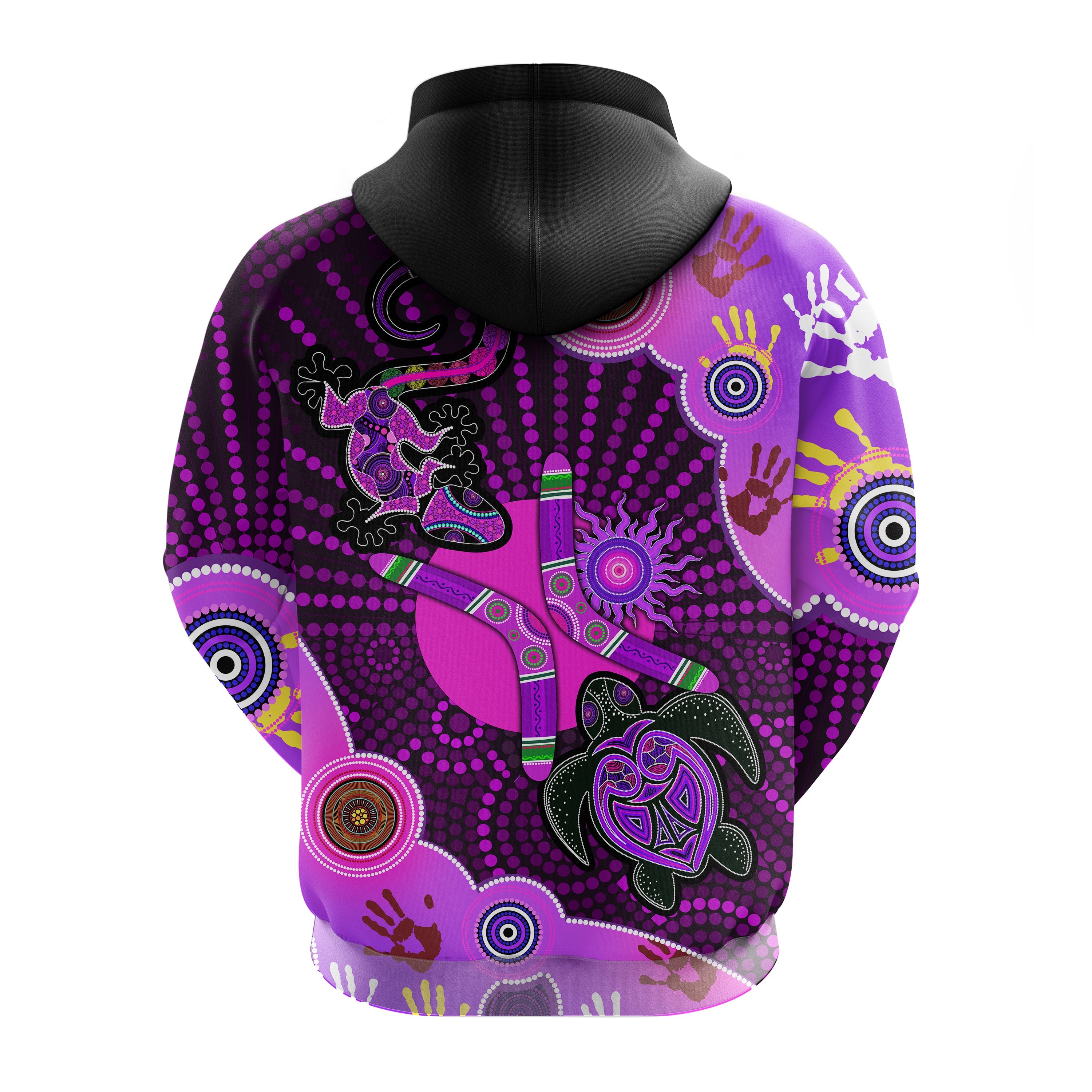 Aboriginal NAIDOC Week 2023 Purple Turtle Lizard Sun Zip Hoodie - RLT20 - Vibe Hoodie Shop