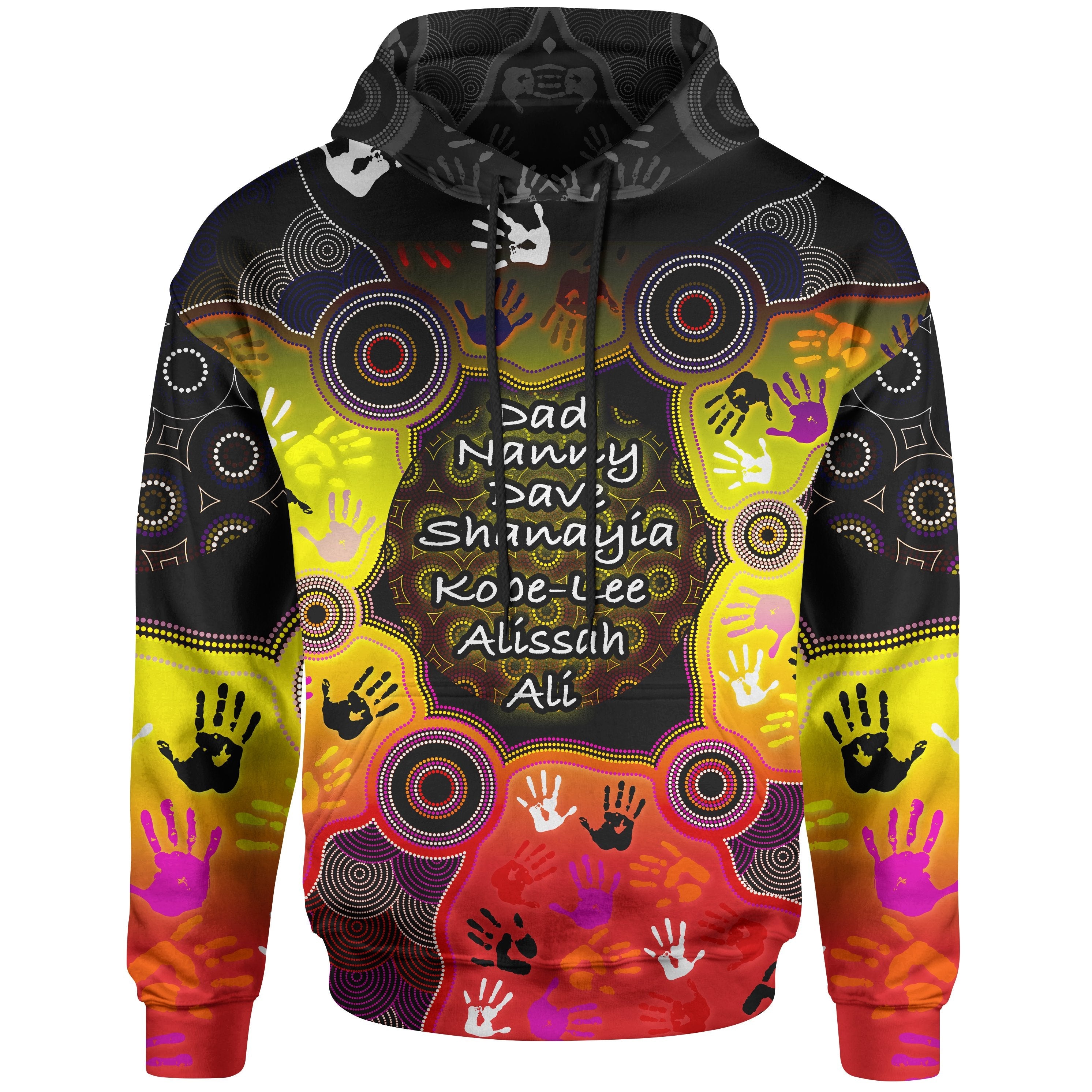 Custom Aboriginal Hoodie, Indigenous Circle Dot Painting Hand Art (Ali) - - Vibe Hoodie Shop