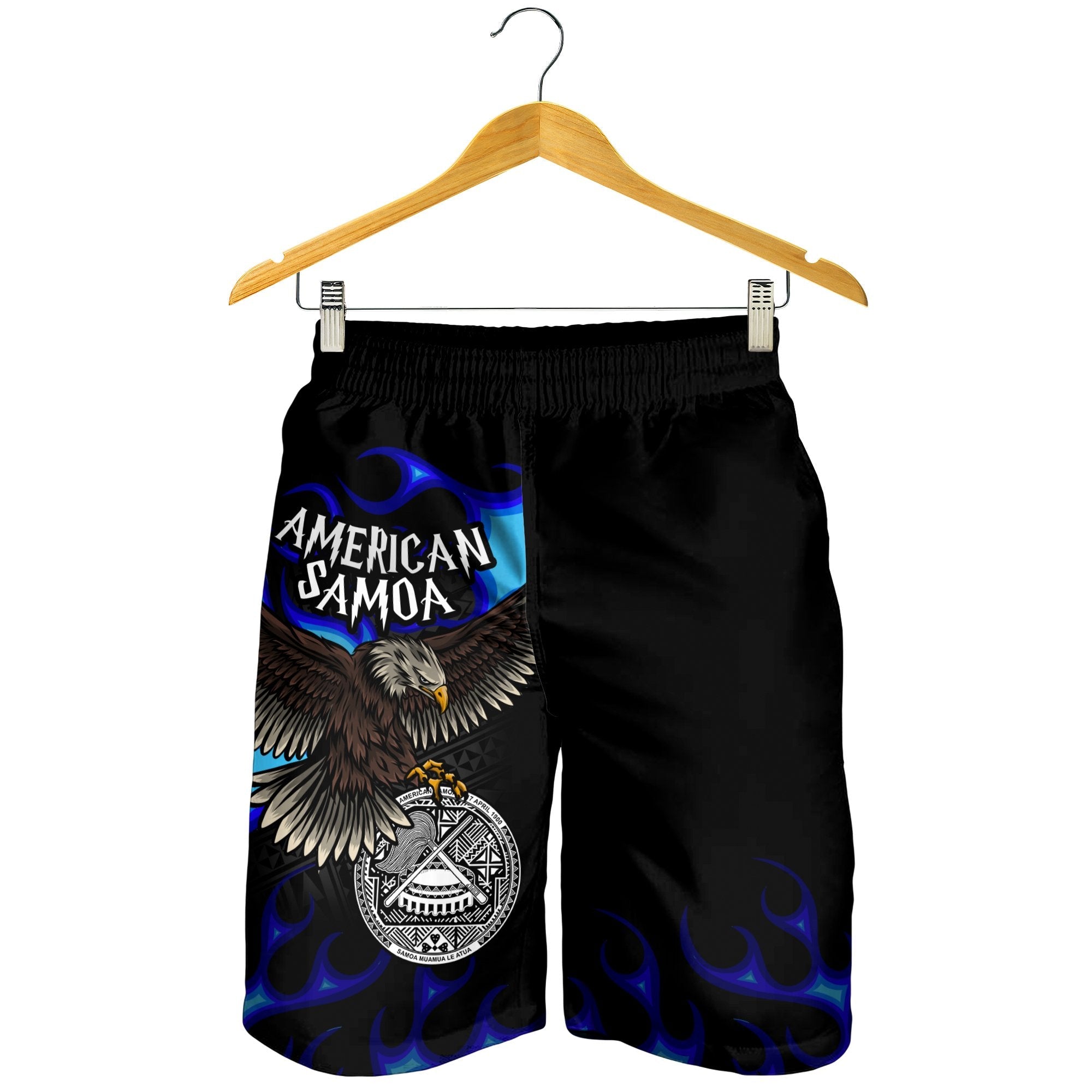 American Samoa Polynesian Men's Shorts - Eagle With Flame Blue - Vibe Hoodie Shop