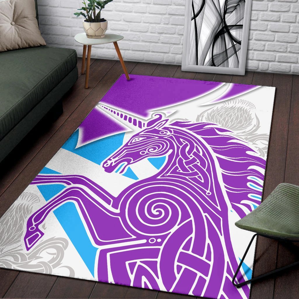 Celtic Scotland Area Rug - Scotland Unicorn and Thistle Pattern - Vibe Hoodie Shop