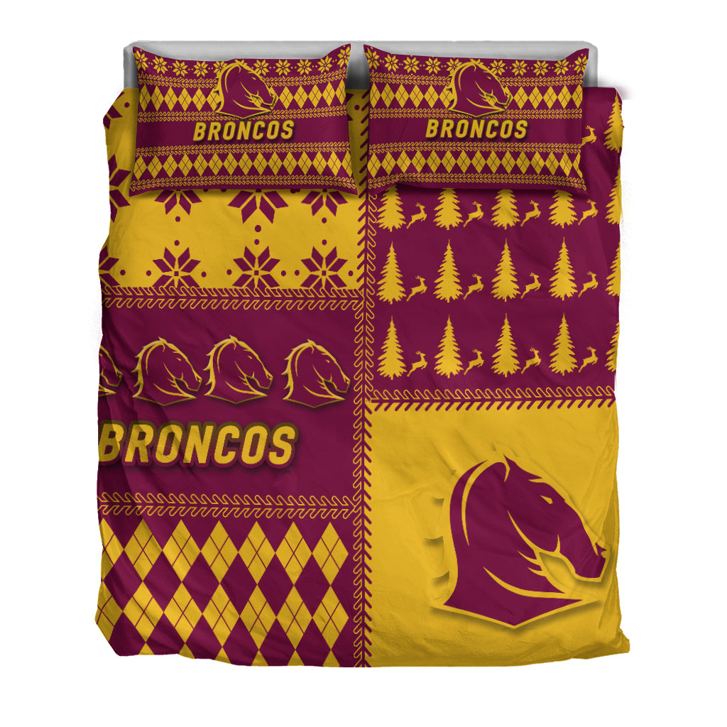 Brisbane Broncos Rugby Christmas 2022 Style Bedding Set - - Vibe Hoodie Shop