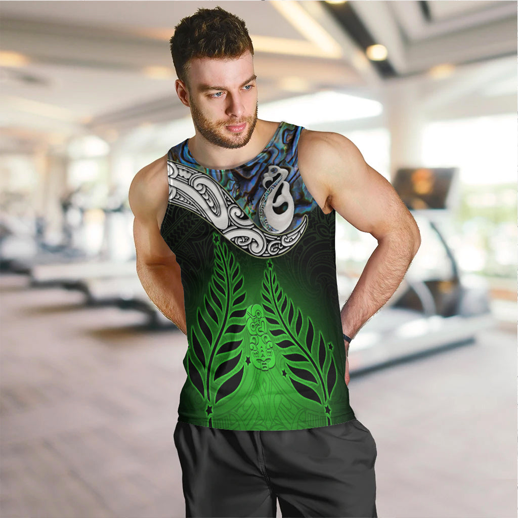 New Zealand Maori Men Tank Top - Manaia Paua Shell Glitter Green LT4 - Vibe Hoodie Shop