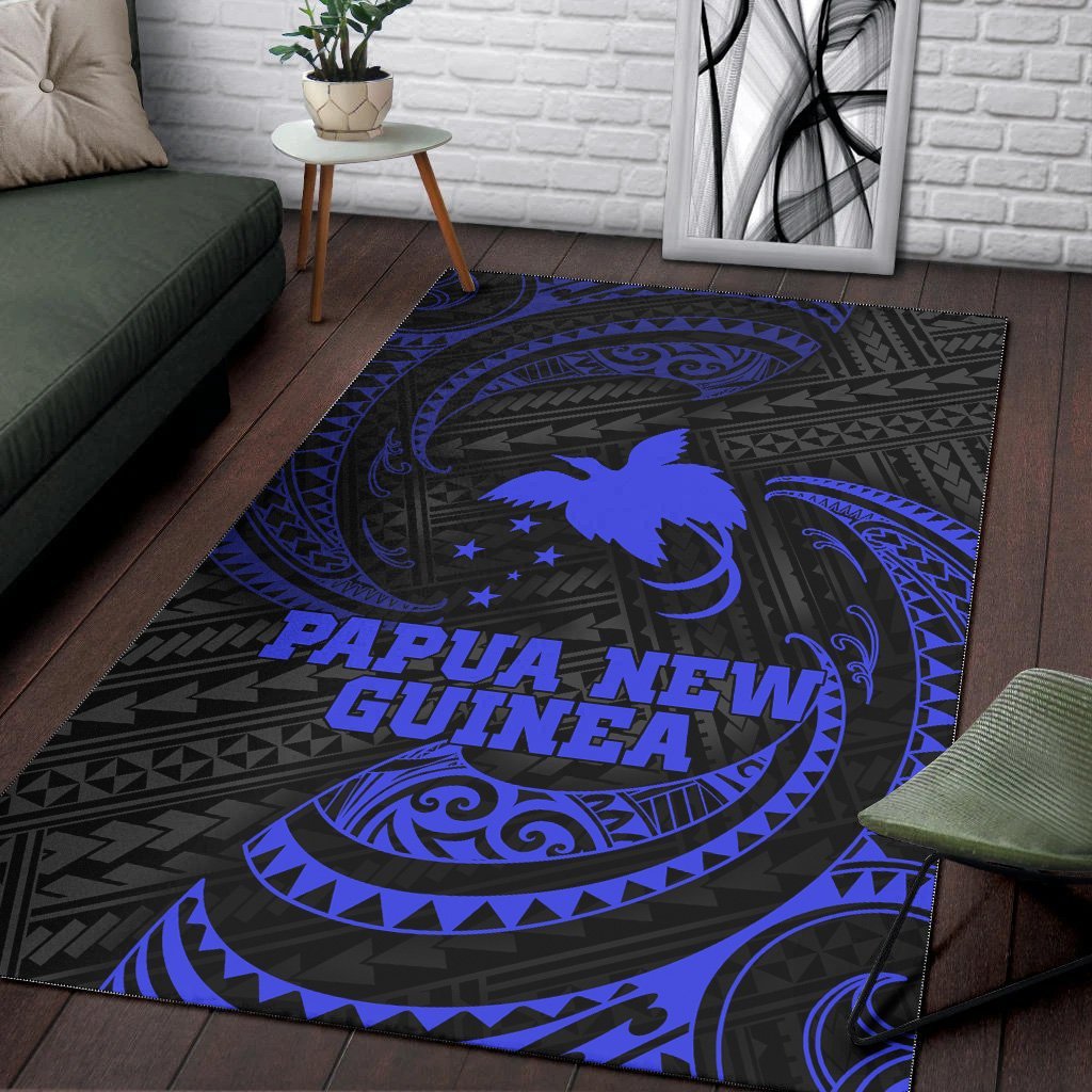 Papua New Guinea Polynesian Area Rug - Blue Tribal Wave - Vibe Hoodie Shop