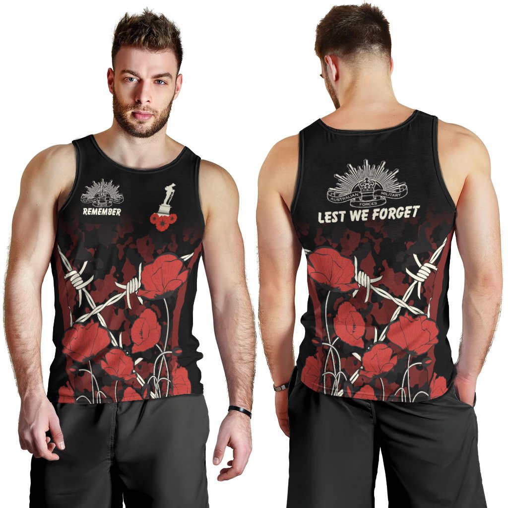 ANZAC Men's Tank Top - ANZAC with Remembrance Poppy Flower Ver2 - Vibe Hoodie Shop