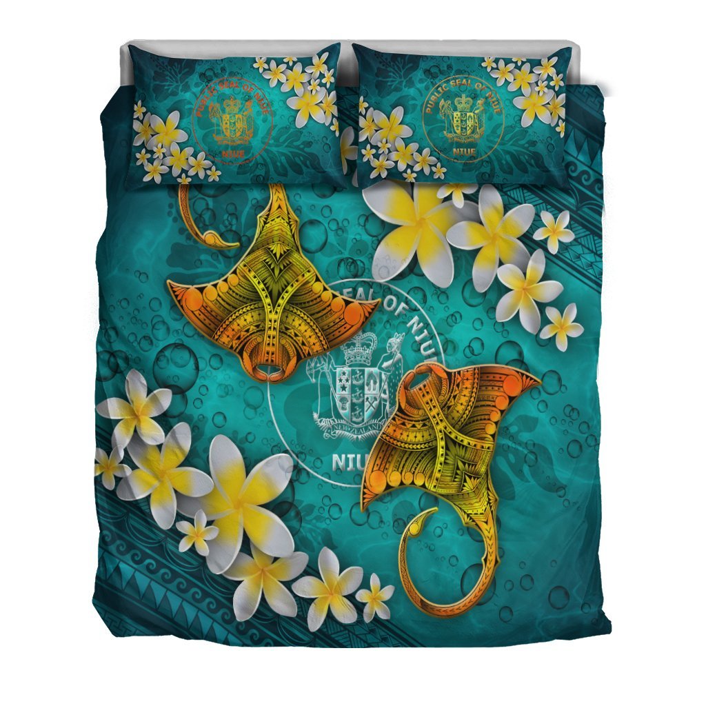 Niue Polynesian Bedding Set - Manta Ray Ocean - Vibe Hoodie Shop