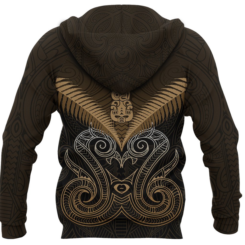 Maori Manaia New Zealand Zip Up Hoodie Gold - Vibe Hoodie Shop