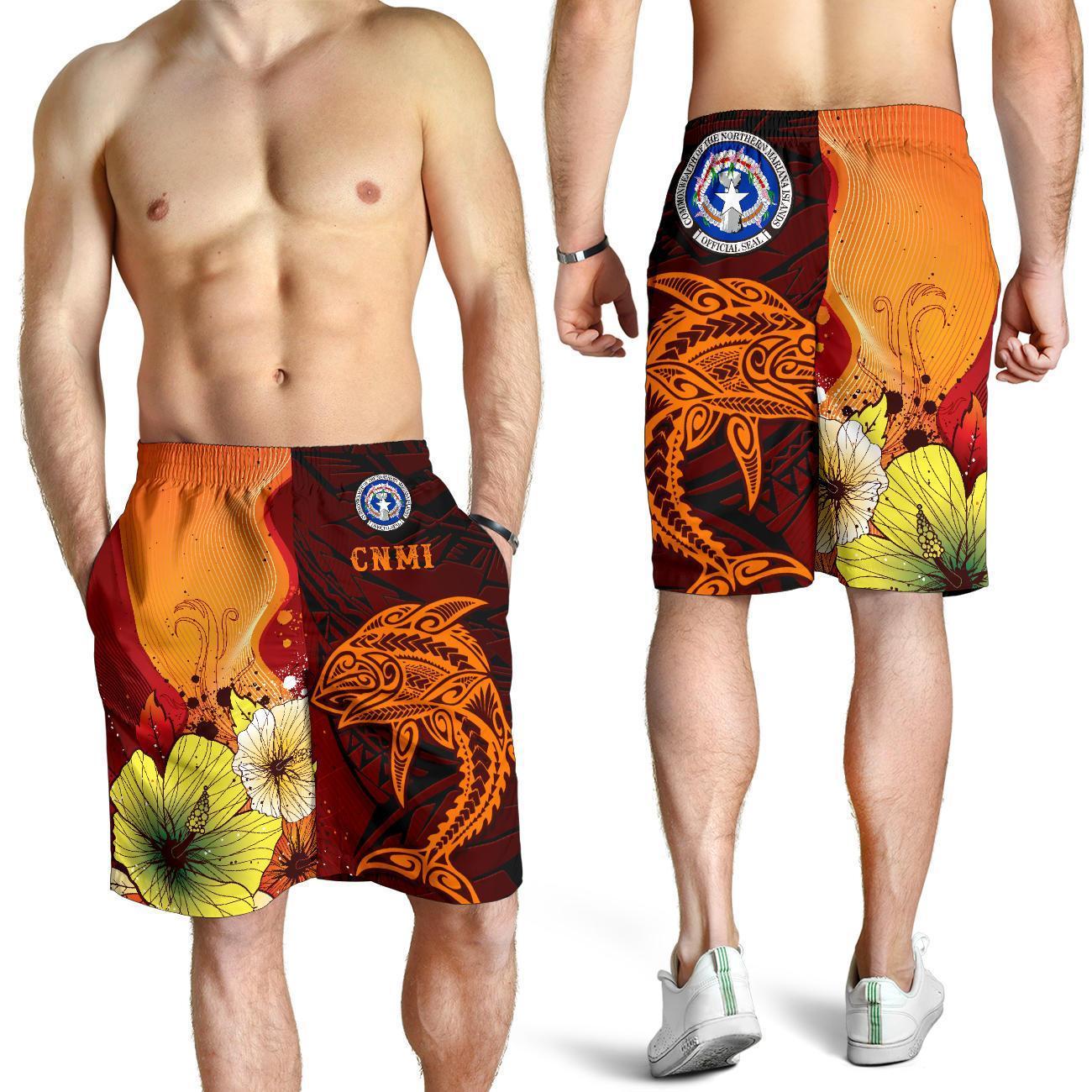 Northern Mariana Islands Men's Shorts - Tribal Tuna Fish - Vibe Hoodie Shop