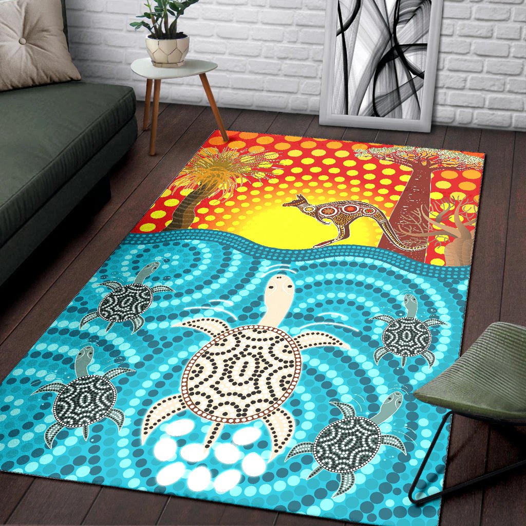 Aboriginal Area Rug - Turtle and Kangaroo - Aboriginal Life - Vibe Hoodie Shop