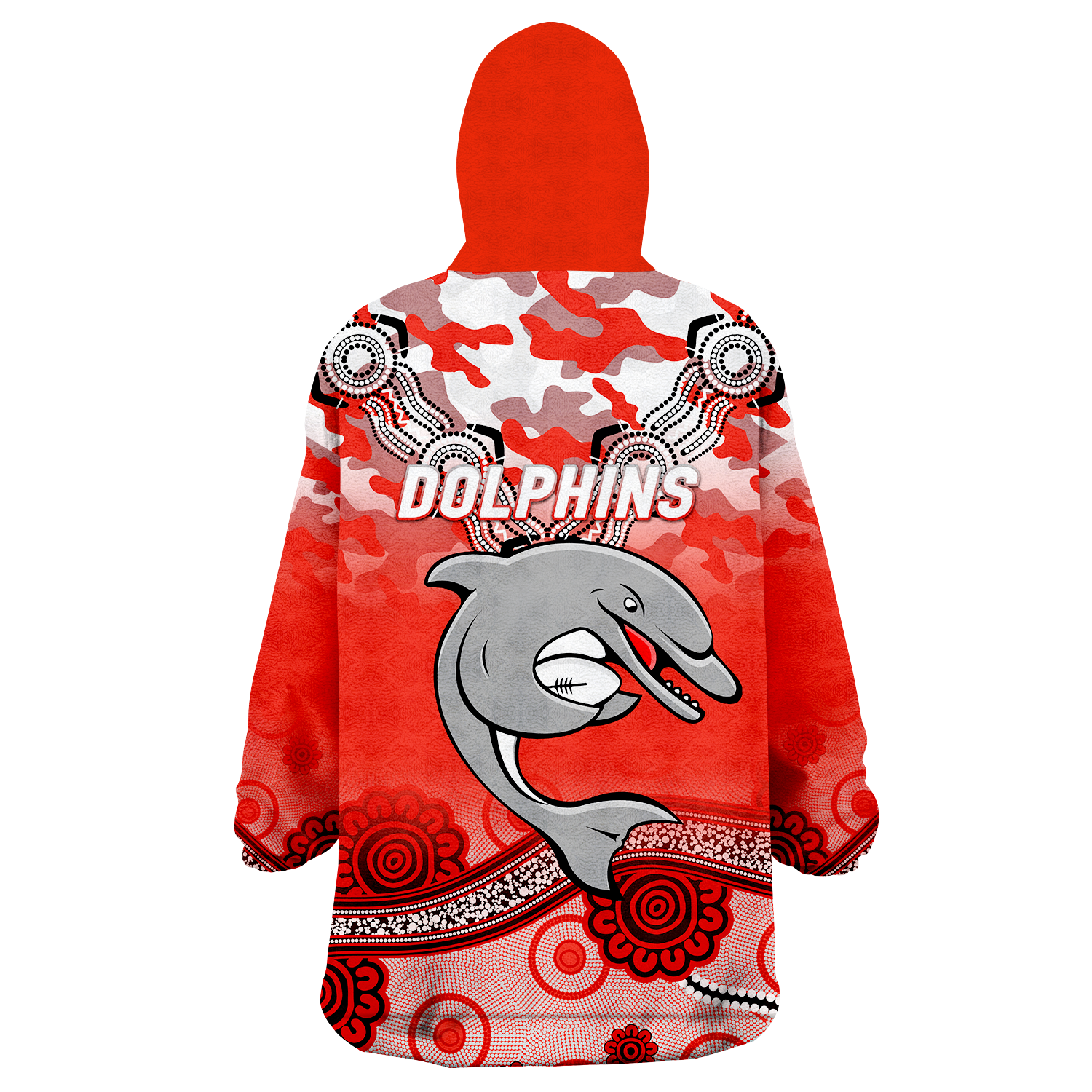 Dolphins Rugby ANZAC Day Camouflage Indigenous Art Wearable Blanket Hoodie - - Vibe Hoodie Shop