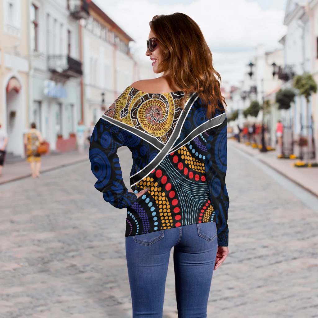 Australia Women Off Shoulder - Aboriginal Dot Panting Art With Snake - Vibe Hoodie Shop