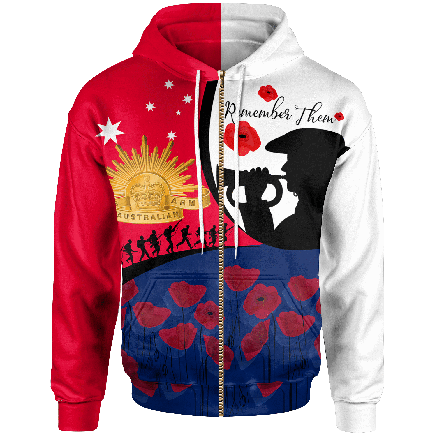 ANZAC Day Zip - Up Hoodie - We will remember Them - Vibe Hoodie Shop