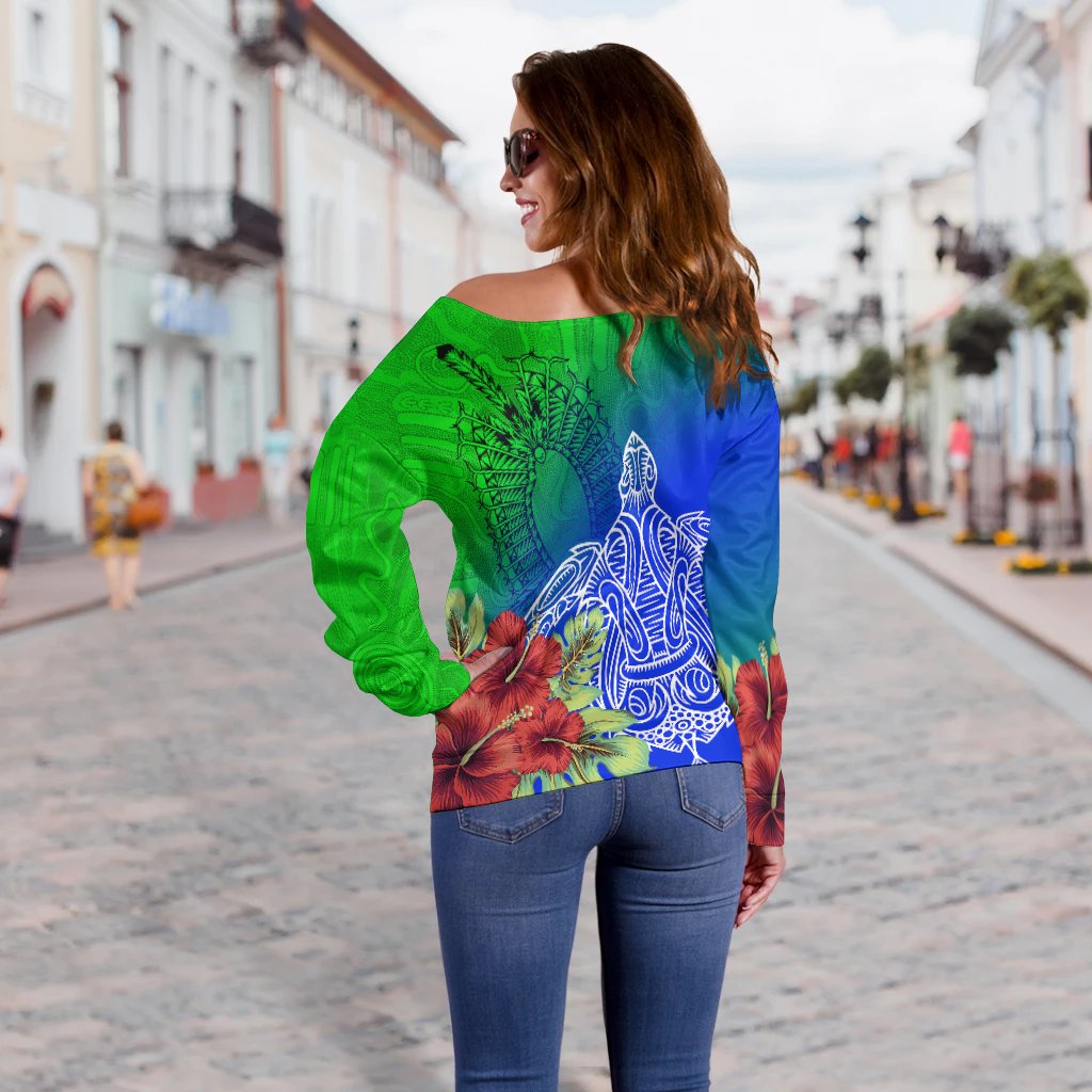 Torres Strait Islanders Off Shoulder Sweater - Ocean Hibiscus - Vibe Hoodie Shop