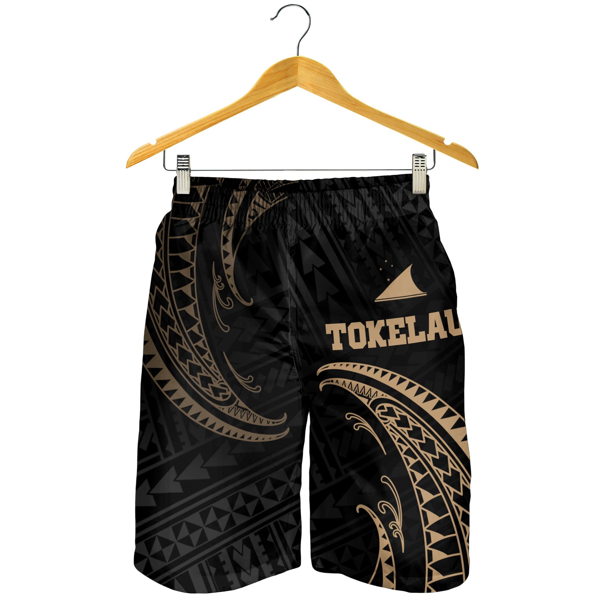 Tokelau Polynesian Men's Short - Gold Tribal Wave - Vibe Hoodie Shop