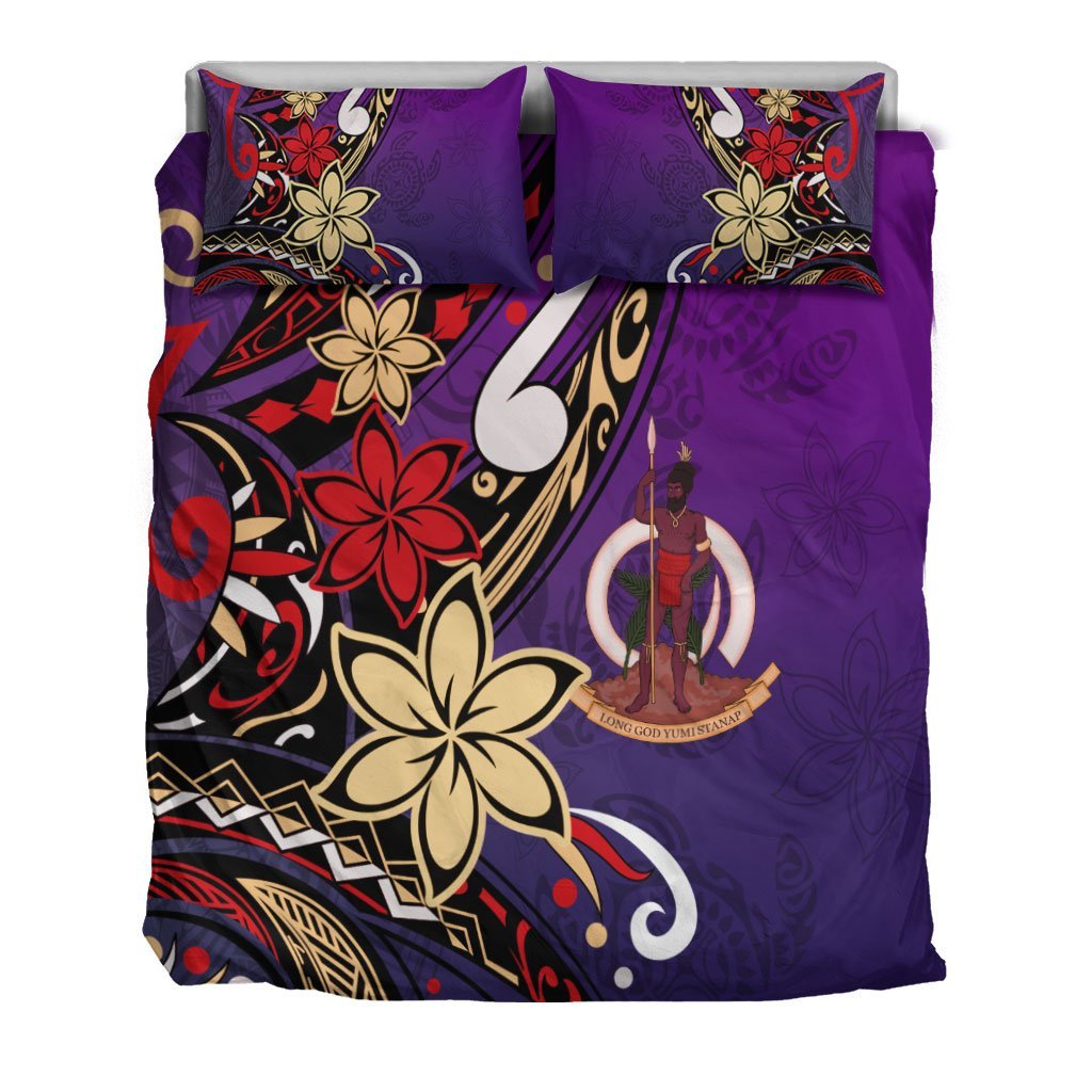 Vanuatu Bedding Set - Tribal Flower With Special Turtles Purple Color - Vibe Hoodie Shop