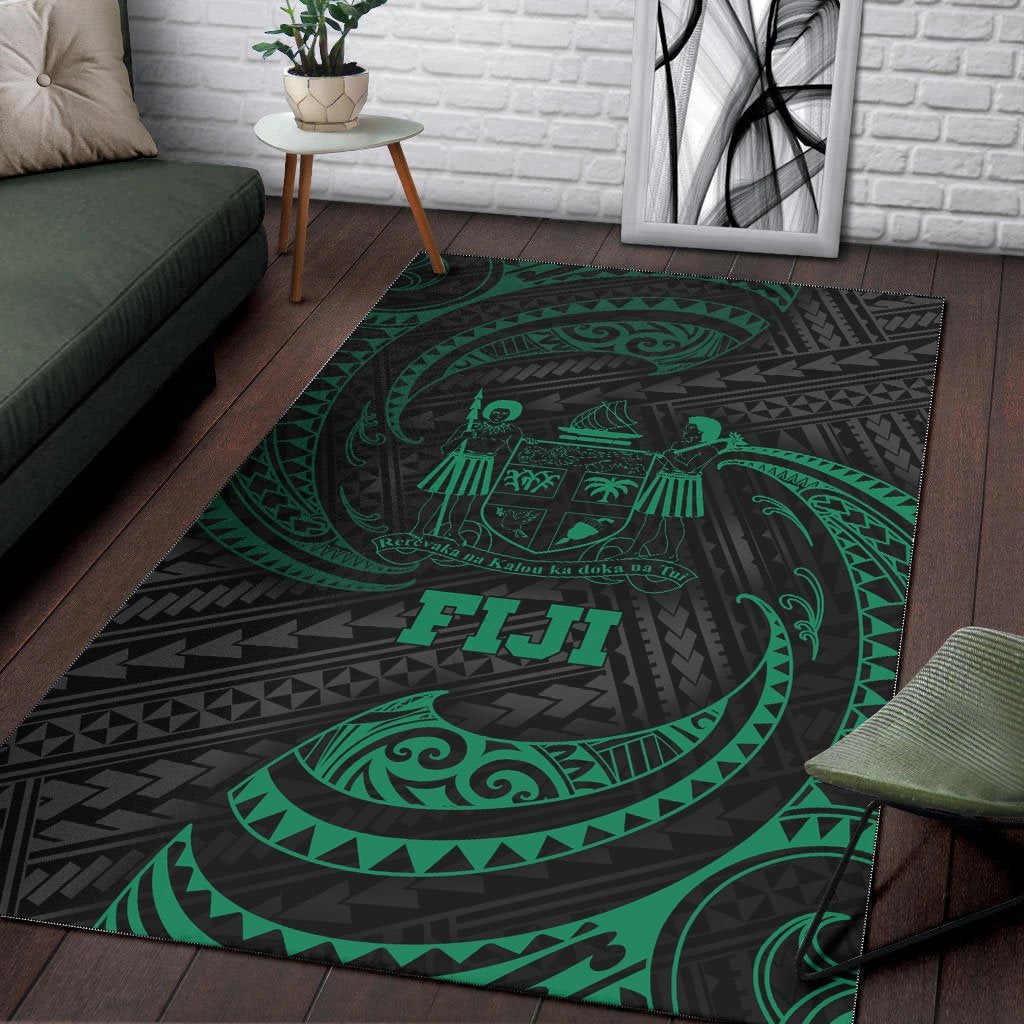 Fiji Polynesian Area Rug - Green Tribal Wave - Vibe Hoodie Shop