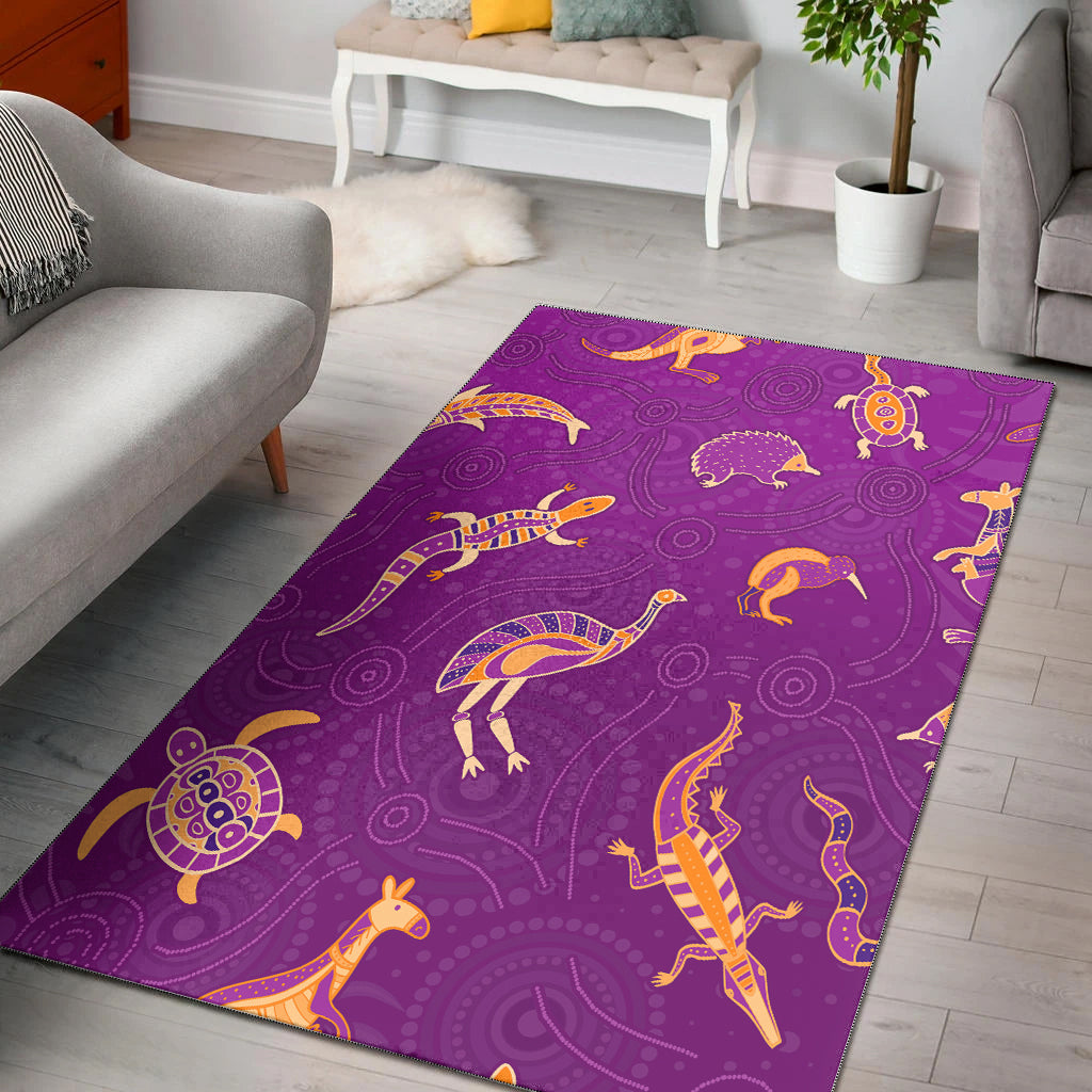 Aboriginal Art Area Rug Animals Australia Version Purple - Vibe Hoodie Shop