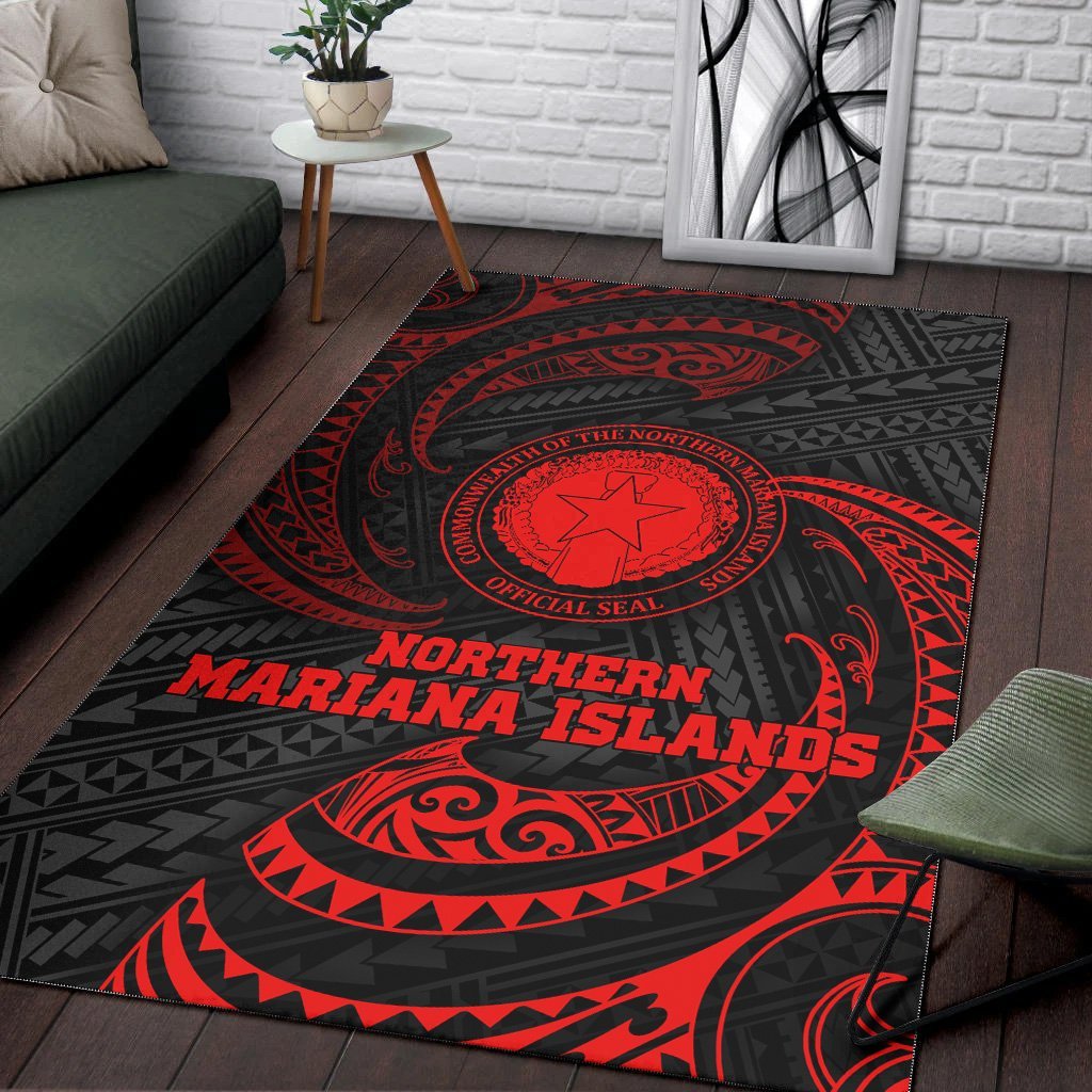 Northern Mariana Islands Polynesian Area Rug - Red Tribal Wave - Vibe Hoodie Shop