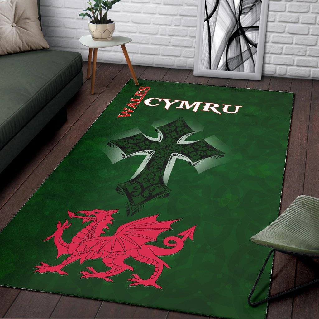 Wales Area Rug - Wales Cymru Celtic Cross - Vibe Hoodie Shop